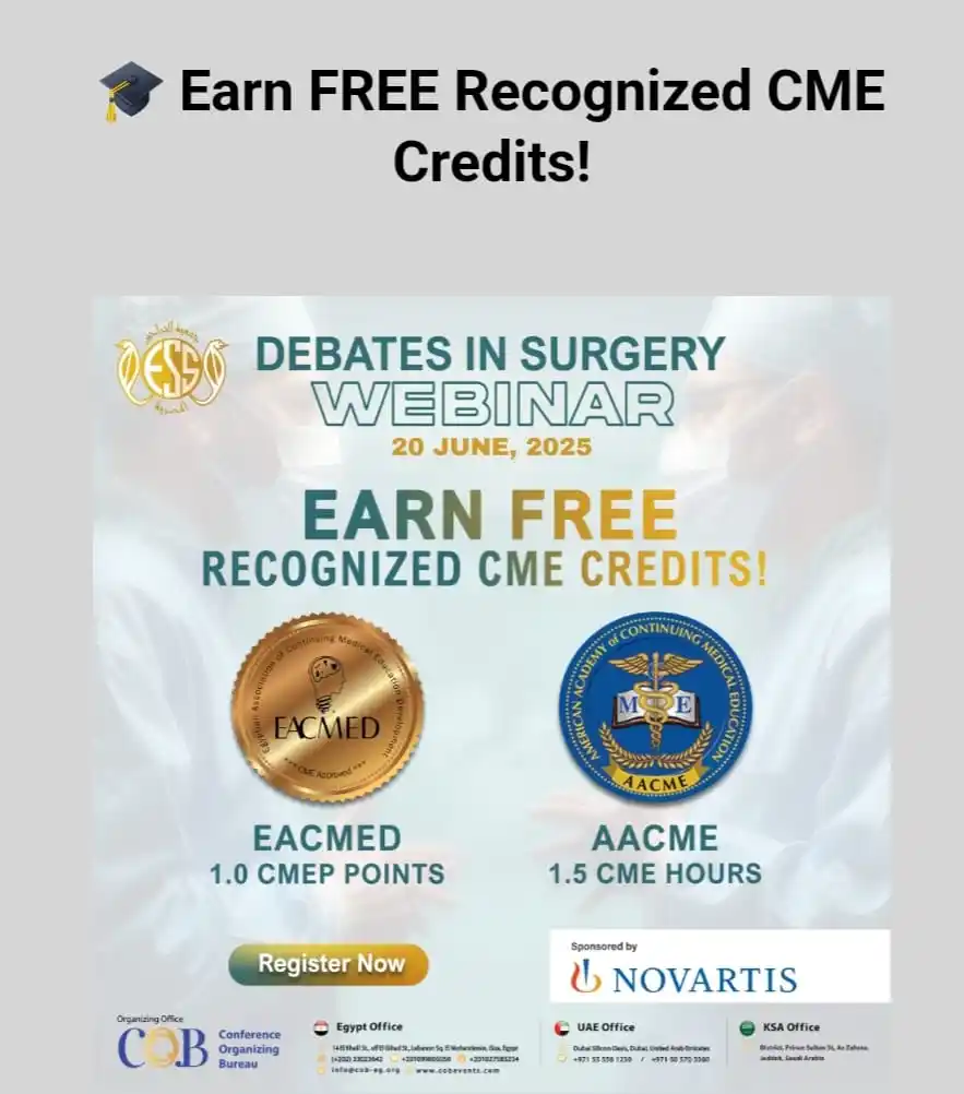 Image from CME Hours For Healthcare Providers: 🇪🇬Interactive webinar by the Egyptian Society of Surgeons  📅 20 Jun...