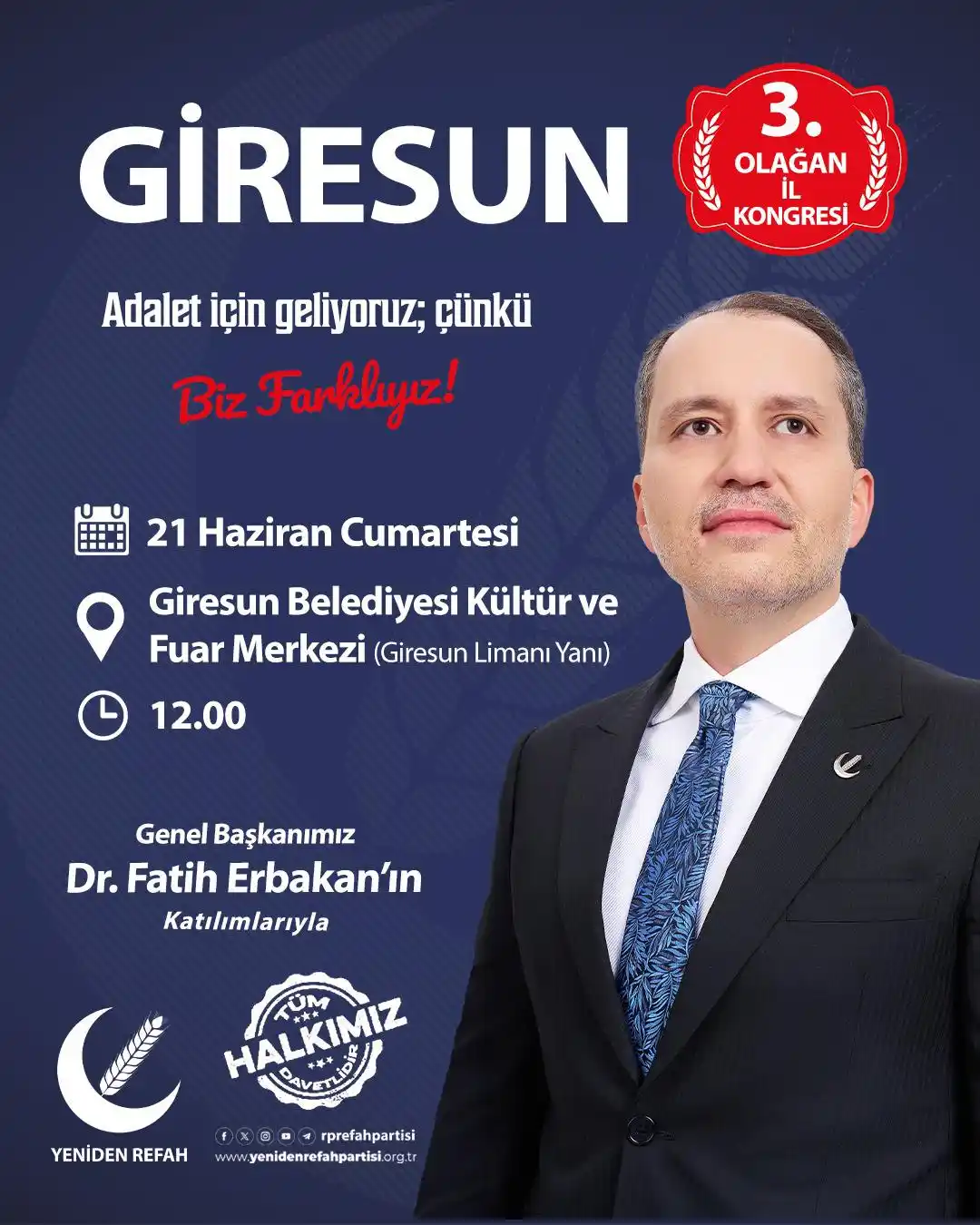 Image from Yeniden Refah Partisi : Giresun 3. Olağan İl Kongremizi, Genel Başkanımız Dr. Fatih Erbakan’ın...