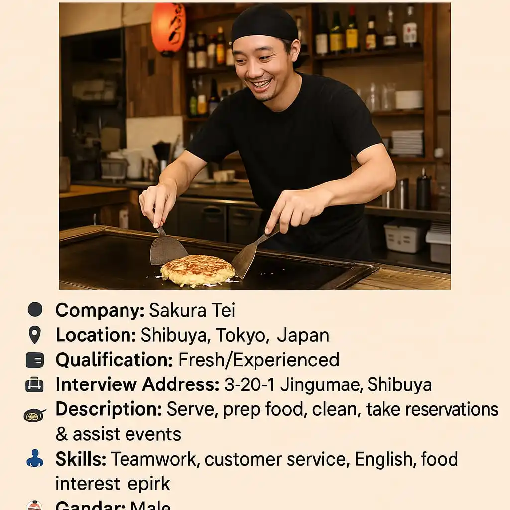 Image from KHAN Latest Job Alerts & Employment Updates Atitude Test & Job Interview Guide Work From Home: *Hall & Kitchen Staff - Okonomiyaki Restaurant* *Company* : Sakura T...