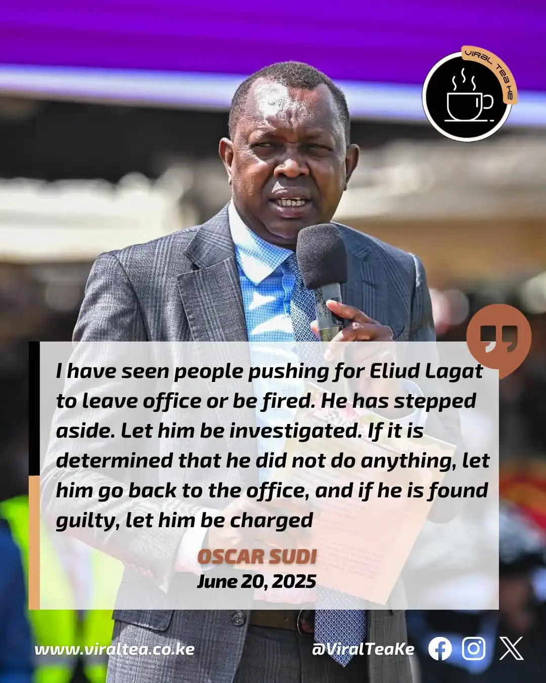 Image from Viral Tea Ke: I have seen people pushing for Eliud Lagat to leave office or be fired...