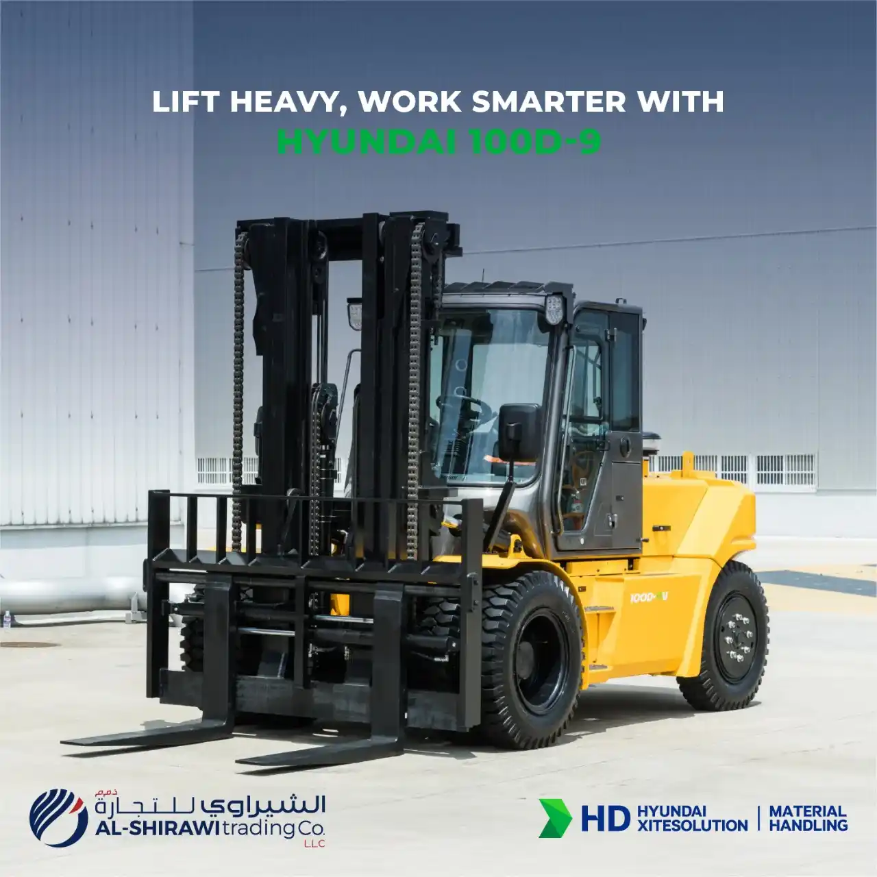 Image from AL SHIRAWI TRADING: *Lift Heavy, Work Smarter with Hyundai 100D-9*  The Hyundai heavy-duty...