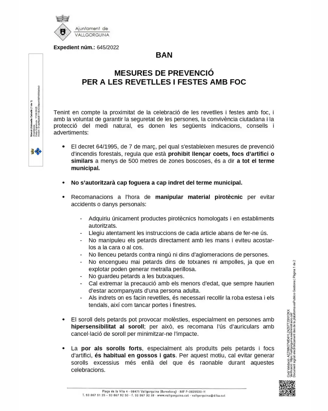 Image from Ajuntament de Vallgorguina: 🔥 Mesures de prevenció per una revetlla segura a Vallgorguina 🎆 Amb ...
