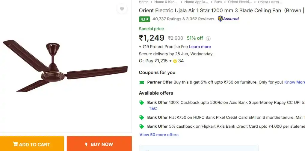 Image from OID Loot • Deals • Offers: Orient Electric Ceiling Fan @ 1249. https://bit.ly/3HN7MMb https://bi...