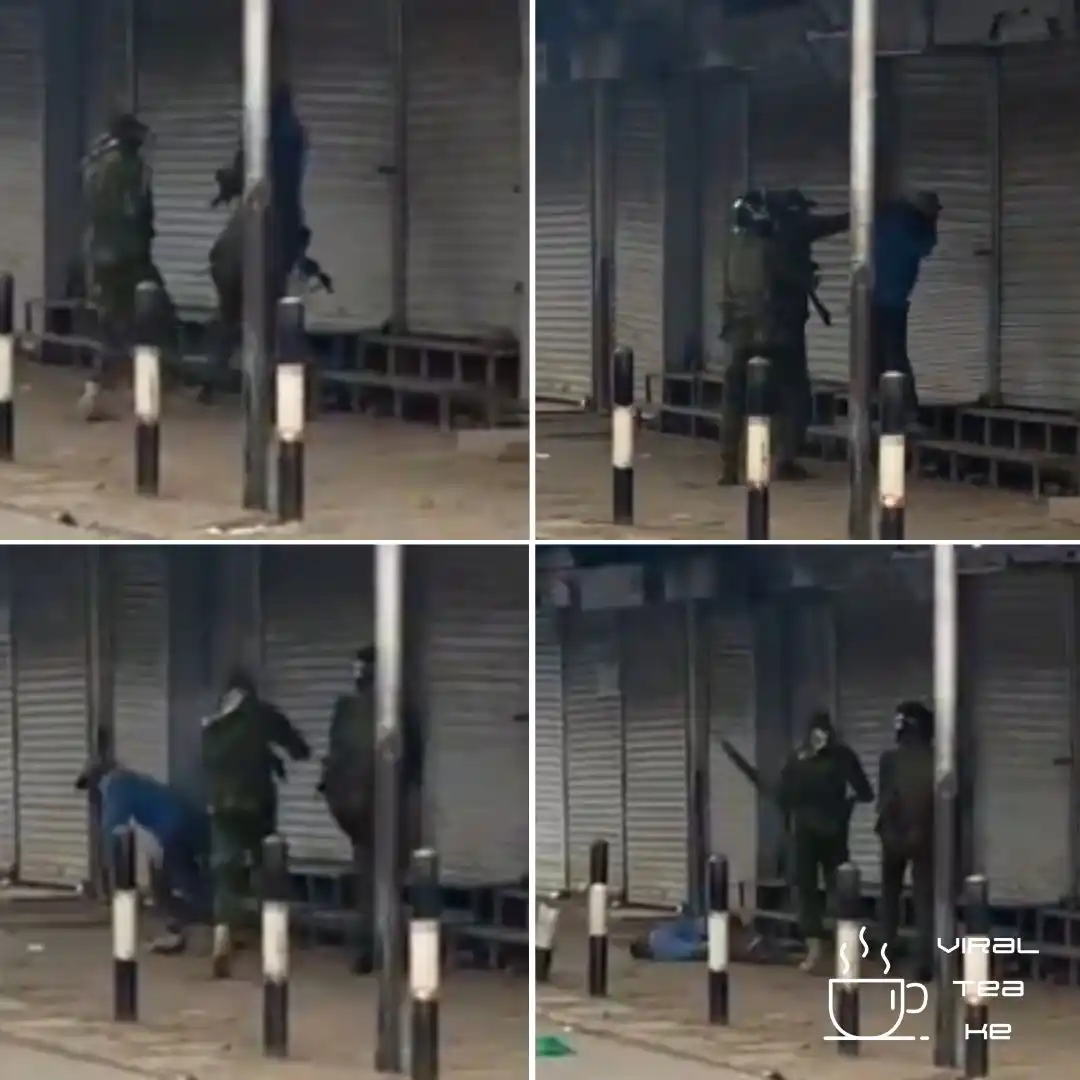 Image from Viral Tea Ke: Police officers in anti-riot gear captured shooting a protester in clo...