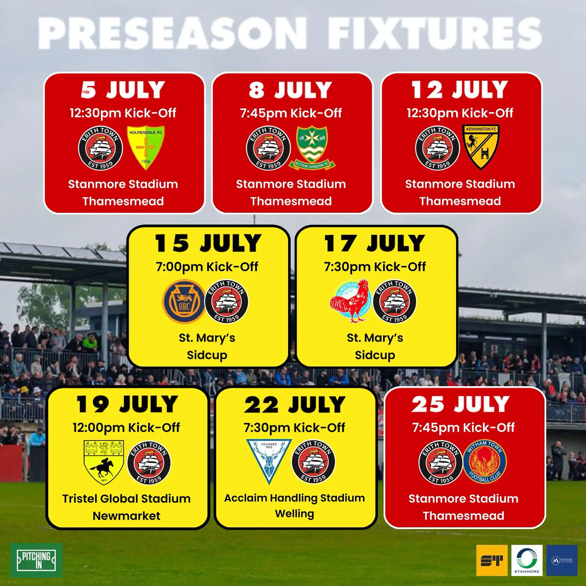 Image from Erith Town FC: ☀️ | PRESEASON FIXTURES  Our preseason friendly dates are locked in, s...