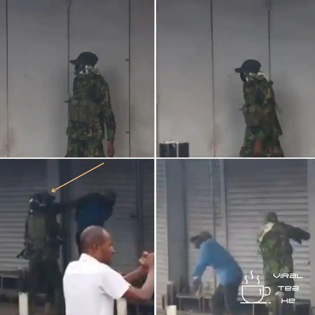 Image from Viral Tea Ke: This police officer, covered in a face mask chasing a group of <a clas...