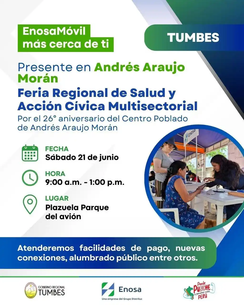 Image from ENOSA: *Y este sábado estaremos con la gente de Tumbes* 🚐⚡ ¡En la Plazuela P...