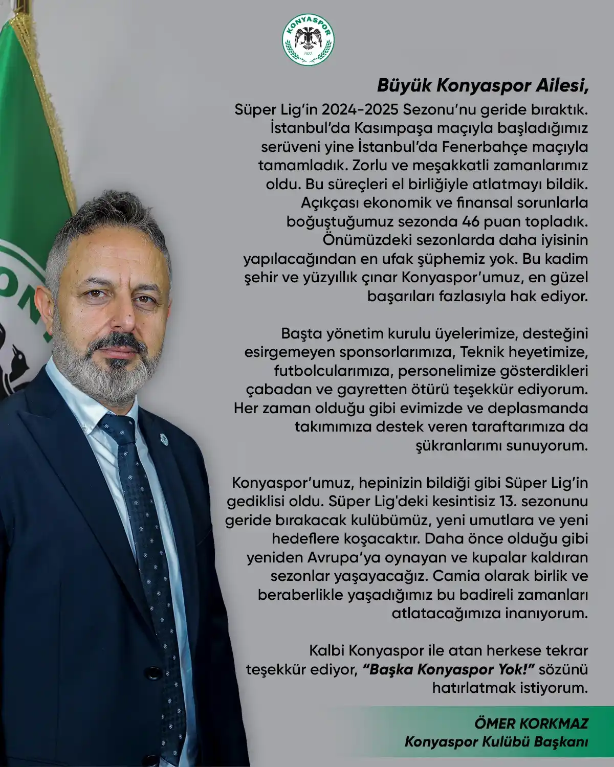 Image from Konyaspor: 🎙️ Başkanımız Ömer Korkmaz, Süper Lig 2024-25 Sezonuna dair değerlend...