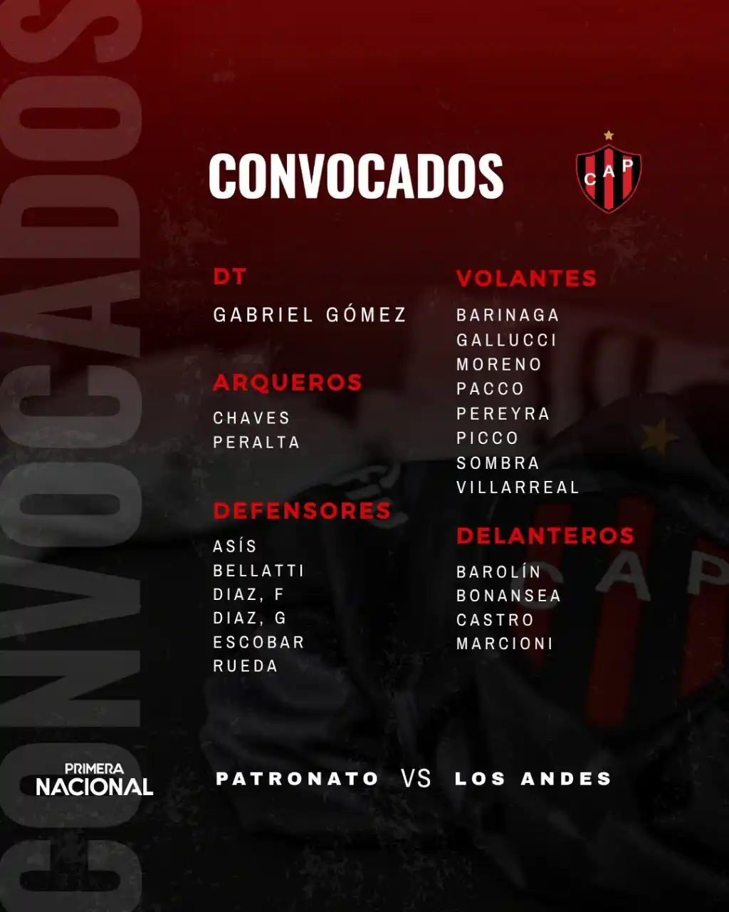 Image from Club Atlético Patronato: 📋 Convocados para mañana <a class="text-blue-500 hover:underline cur...