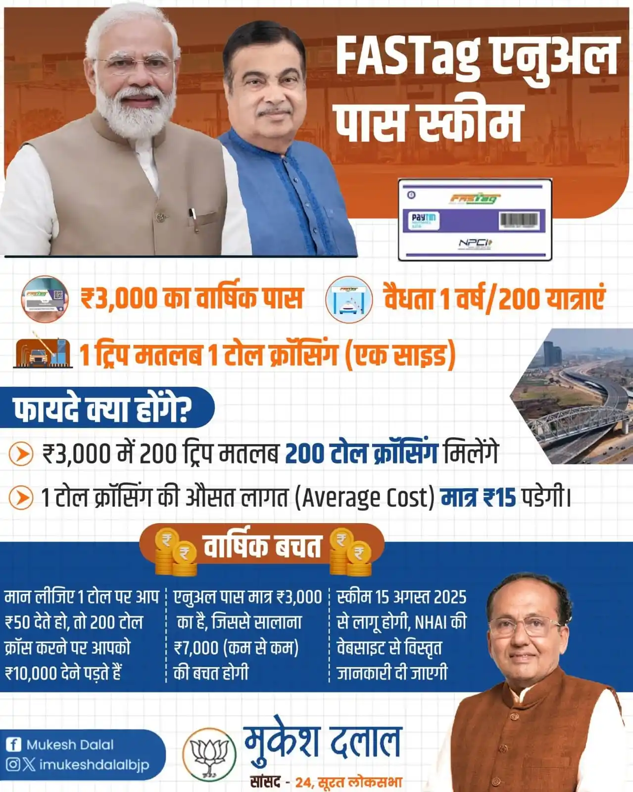 Image from Mukesh Dalal: 🛣️ FASTag एनुअल पास – हर रोज़ की यात्रा अब और भी किफायती!  <a class="...