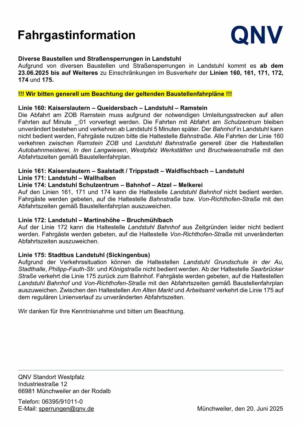Image from Sickingenstadt Landstuhl - Infos vom Stadtbürgermeister und seinem Team: Folgende Pressemeldung hat uns heute erreicht! Wir bitten um Beachtung...