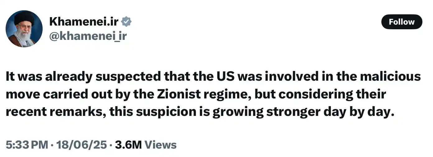 Image from घूमता आईना 🪞 by Anupam Mishra : *Khamenei is not wrong, US is an equal participant in the war, in fact...
