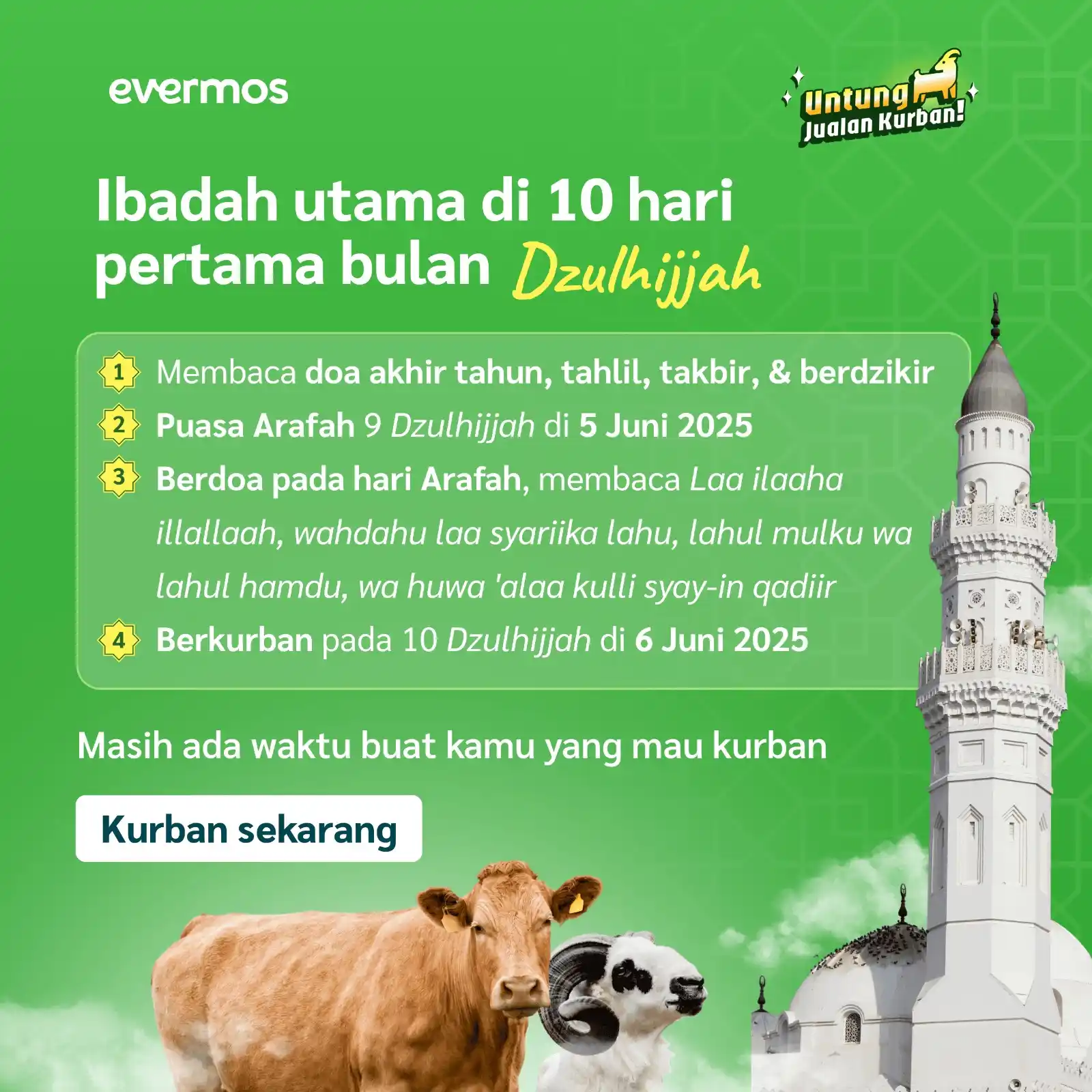Image from Evermos Official: *Lipatgandakan pahalamu di 10 hari pertama Dzulhijjah!* 🌙  _10 hari a...