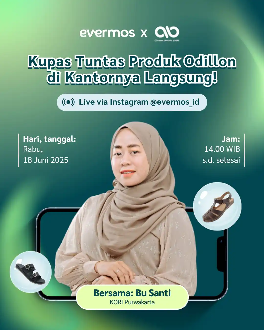 Image from Evermos Official: 🔴 *Live Reseller Odillon Dimulai Siang Ini!* ✨ Jam 2 siang ini 🕑, k...
