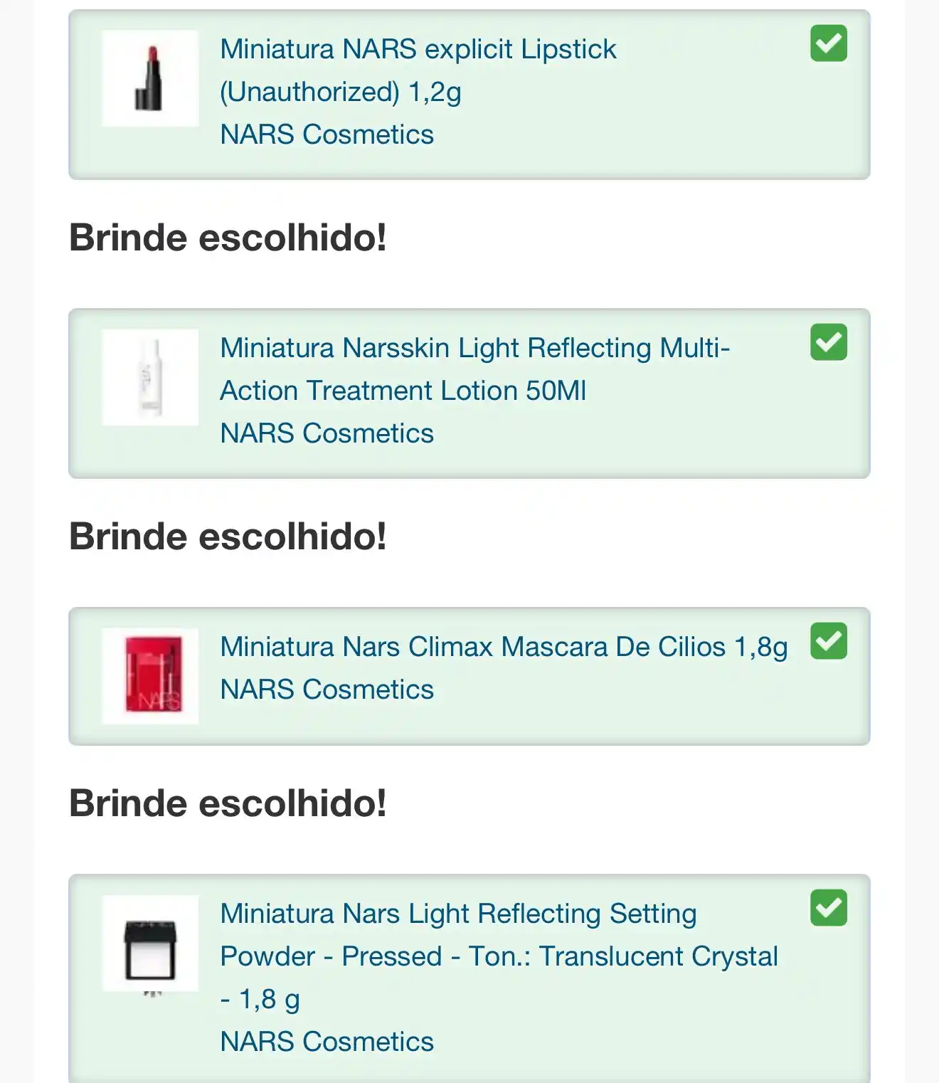 Image from Promos do Danilo: NOVO CUPOM DE NARS Meu cupom ficou super turbinado com 4 brindes incr...