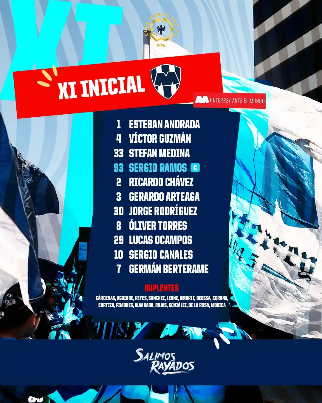 Image from Rayados: Nuestra alineación de hoy.👊🏼🔥¡VAMOS, RAYADOS!🗣️💥 <a class="text-...