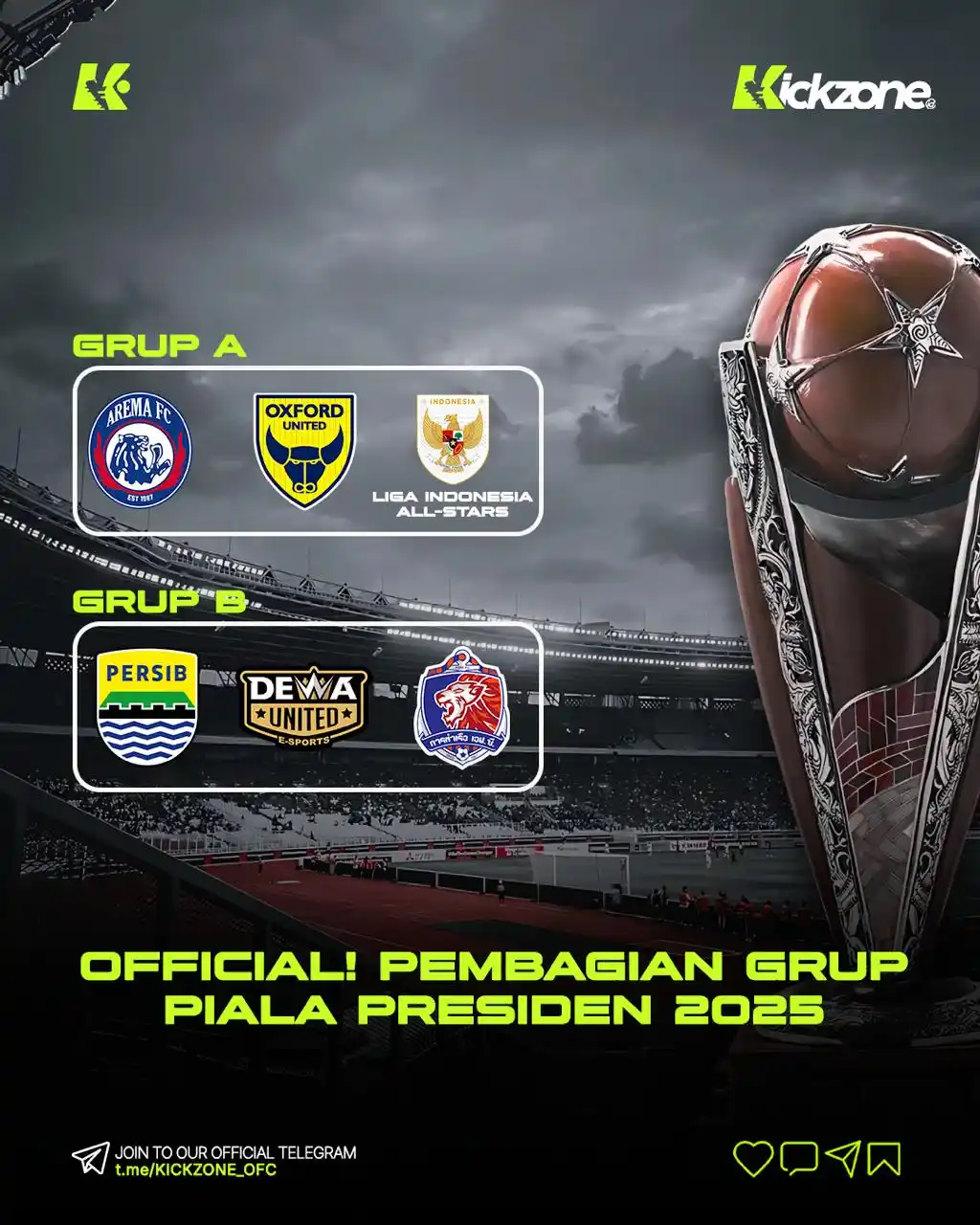 Image from KICKZONE OFFICIAL: OFFICIAL! Pembagian grup Piala Presiden 2025  📍 Venue: Stadion Si Jal...