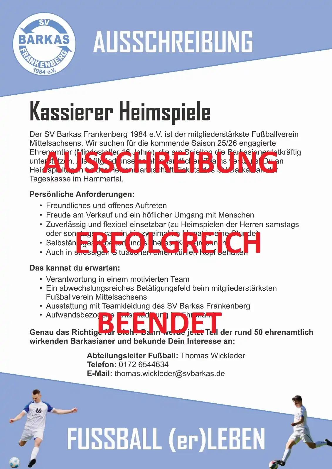 Image from SV Barkas Frankenberg: +++ Erweiterung Kassiererteam Heimspiele completed +++ Unser erweiter...
