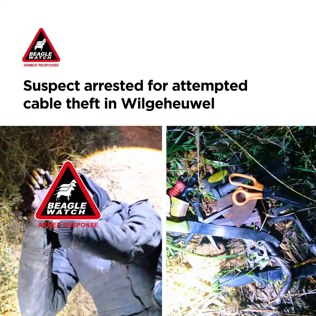 Image from Beagle Watch Armed Response: *Suspect apprehended for attempted cable theft in Wilgeheuwel* In th...