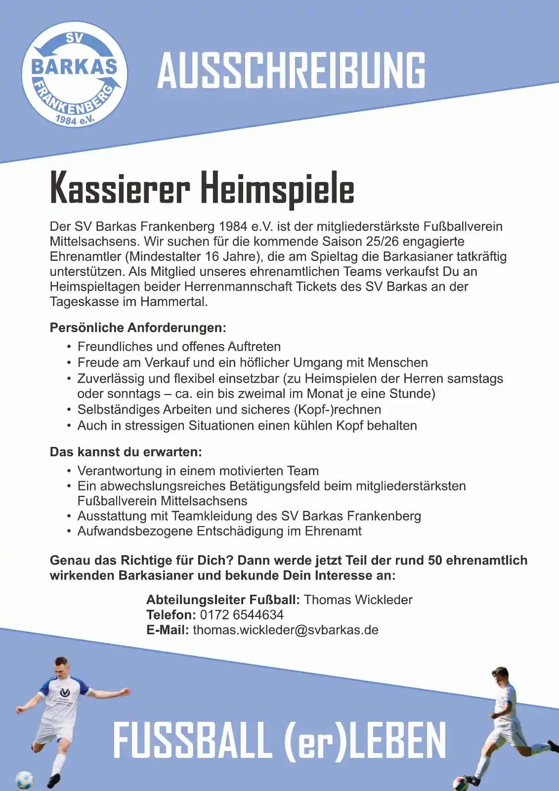 Image from SV Barkas Frankenberg: Unsere Kassierer Schmacko & Franki suchen für die neue Saison 25/26 Ve...