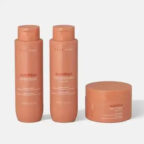 Image from miau promos. 💗🎀: *🛍️ 53% OFF no PIX!* Kit Braé Stages Nutrição - Shampoo, Condicionad...