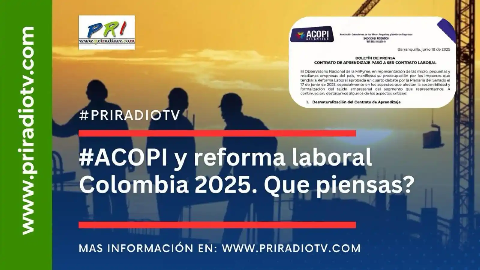 Image from Priradiotv.com: 📉 ACOPI y reforma laboral Colombia 2025. ¿Qué piensas? La Asociación...