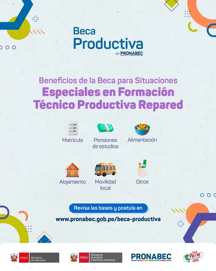 Image from Ministerio de Justicia y Derechos Humanos del Perú: ✅ *Conoce los beneficios de la Beca Productiva Repared del Pronabec* d...
