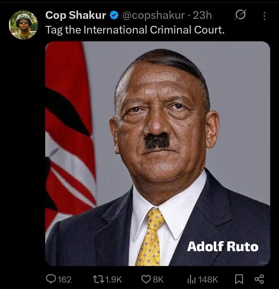 Image from Kenya Ni home {X news}: Even Hitler loved his people. Kasongo is doing the opposite...