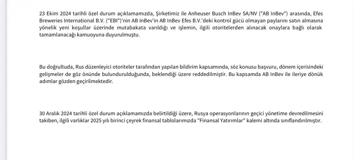 Image from Trive: AEFES Efes Breweries International'ın, AB InBev'in AB InBev Efes B.V....