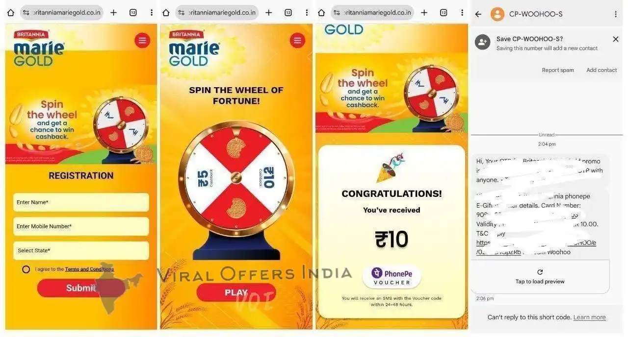 Image from Viral Offers India: Britannia Marie Gold Loot : Get ₹5-10 Phonepe Gift Card https://www....
