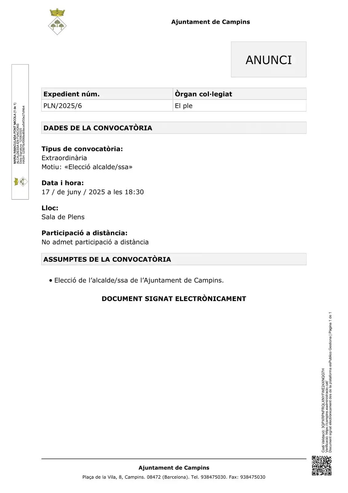 Ajuntament de Campins post