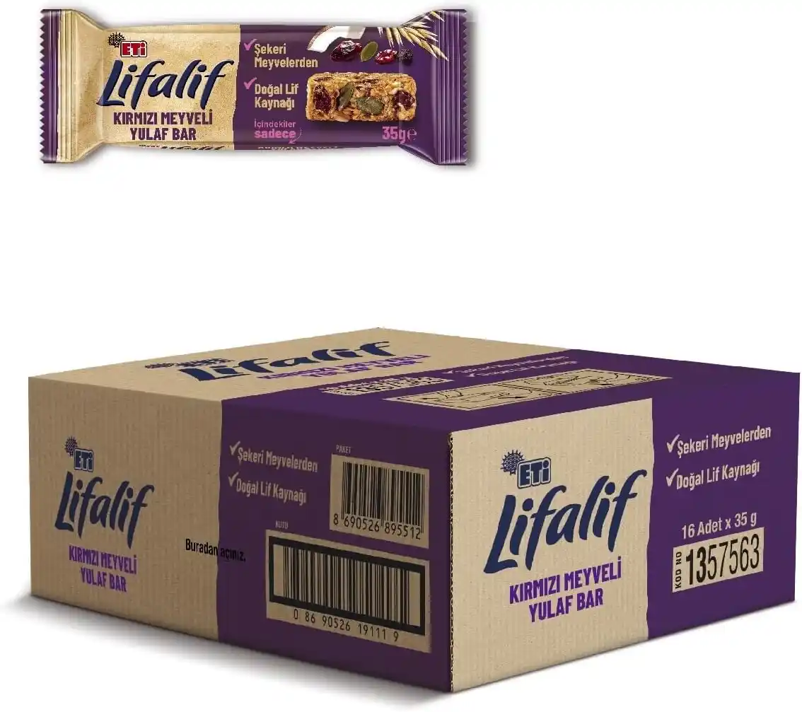 Image from OnuAl: Sıcak Fırsatlar: Eti Lifalif Kırmızı Meyveli Yulaf Bar 35 G X 16 Adet  🏷️ 345 TL (2 Ad...