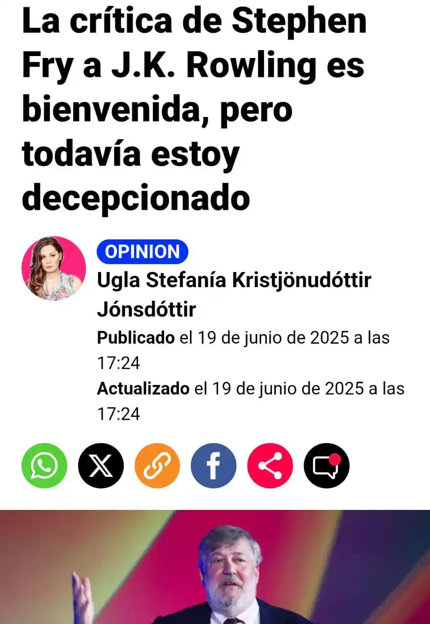Image from 🏳️‍🌈 LGBTI+ ➕ 🏳️‍🌈🏳️‍⚧️🌈Incidencia (Política)➕Disidencia ( LGTBIPAQ+ )🌈: https://metro.co.uk/2025/06/19/stephen-frys-jk-rowling-criticism-welco...