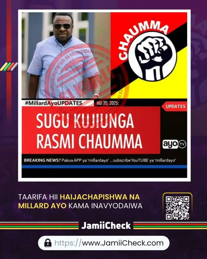Image from JamiiCheck: Ipo Taarifa inayosambazwa Facebook ikidaiwa kuchapishwa na Millard Ayo...