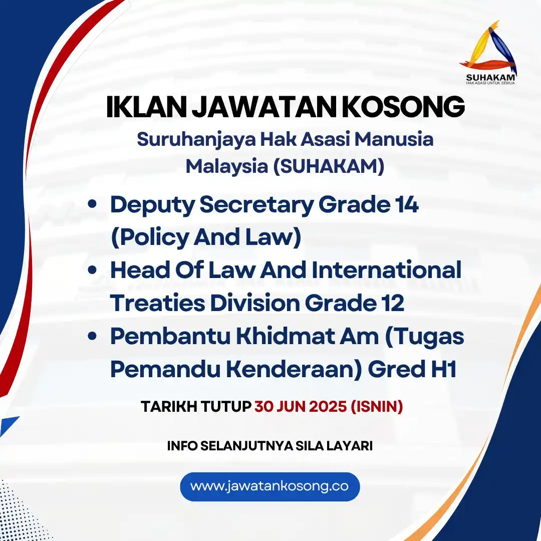 Image from Jawatan Kosong Terkini: Jawatan Kosong di Suruhanjaya Hak Asasi Manusia Malaysia (SUHAKAM). Ta...