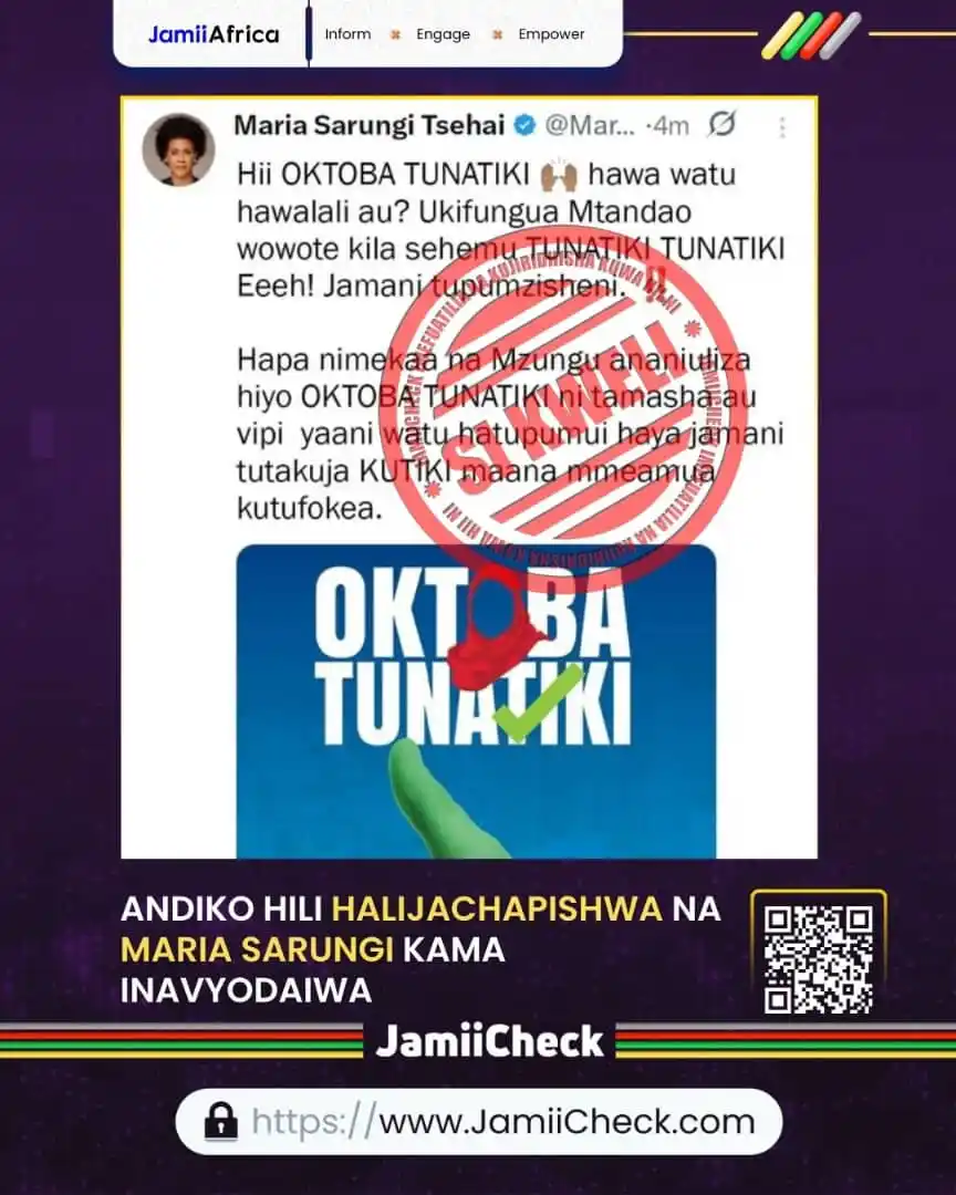 Image from JamiiCheck: Kupitia utafutaji wa maneno muhimu, JamiiCheck imejiridhisha kuwa andi...
