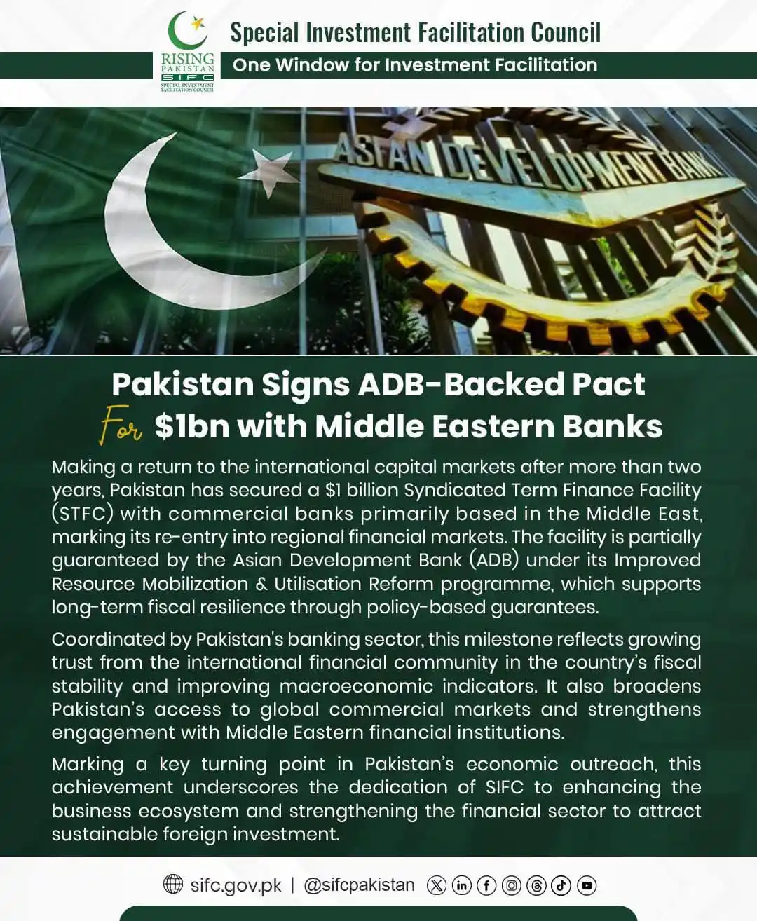 Image from Special Investment Facilitation Council: *Pakistan has signed an ADB-backed pact for $1 billion with commercial...