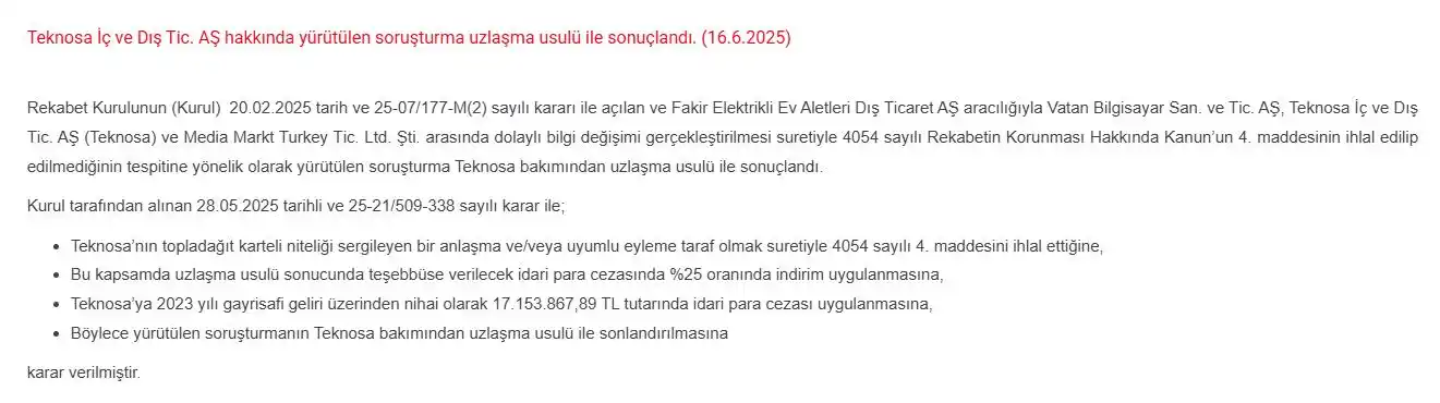 Image from Trive: Rekabet Kurumu, Teknosa, ihlali kabul ederek uzlaşma talep etti.  Tekn...