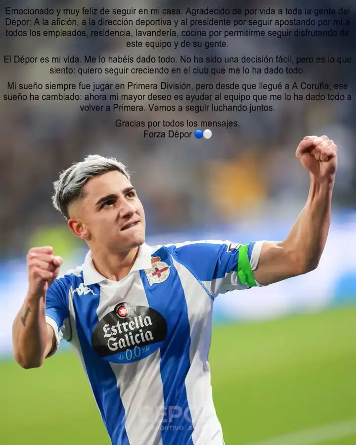 Image from solofichajes123: 🗣️Yeremay Hernández, tras renovar con el RC Deportivo: "Mi sueño siem...