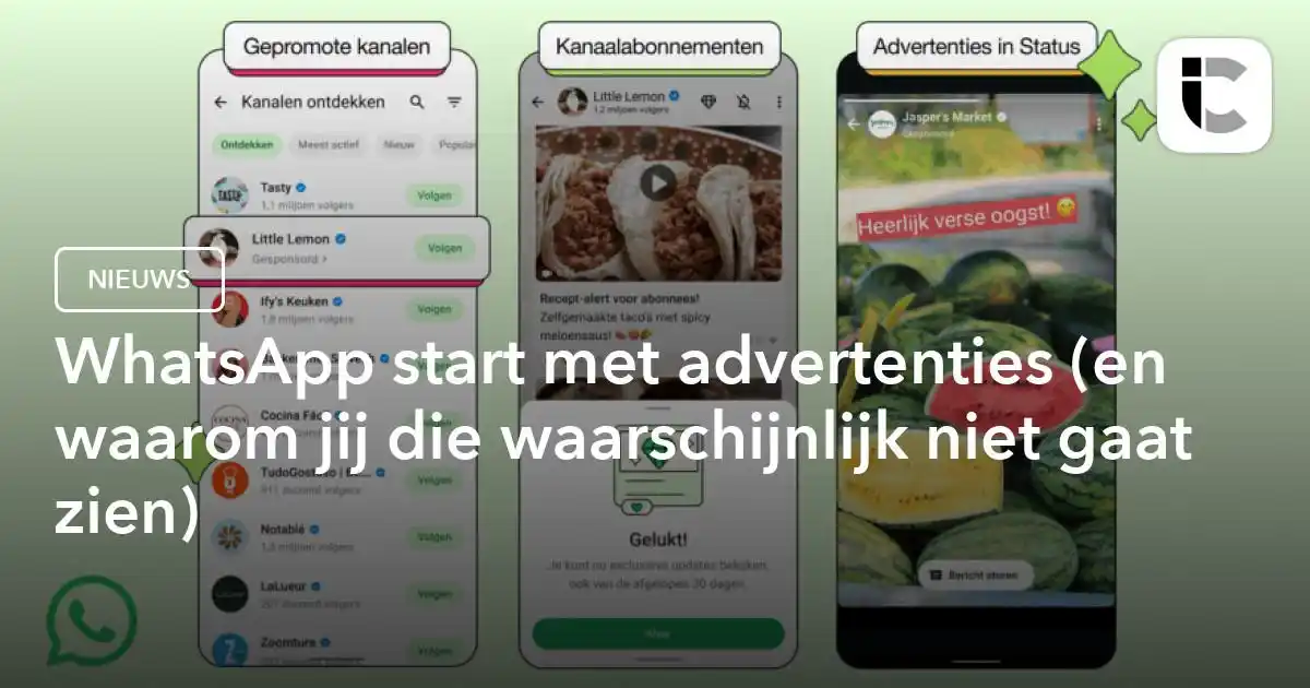Image from iCulture: *Advertenties in WhatsApp: het gaat gebeuren*  Ja, WhatsApp krijgt van...