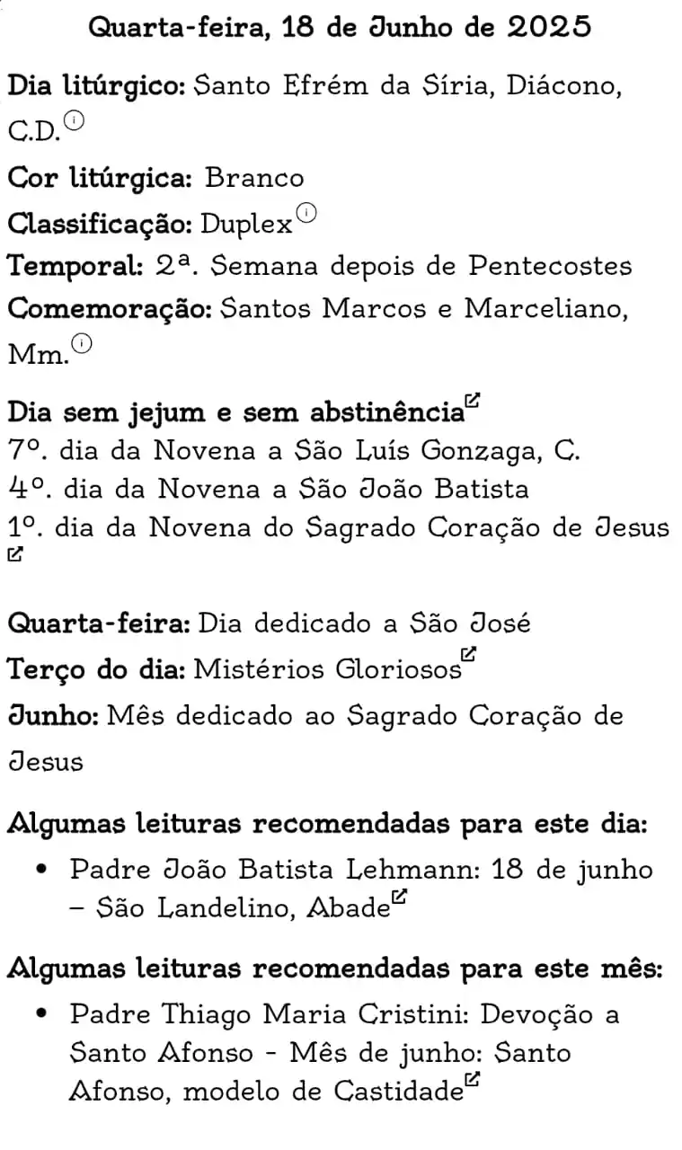 Image from Zelanti - Em Defesa da Doutrina Católica: *Calendário Litúrgico Tradicional* Quarta-feira, 18 de Junho de 2025 ...