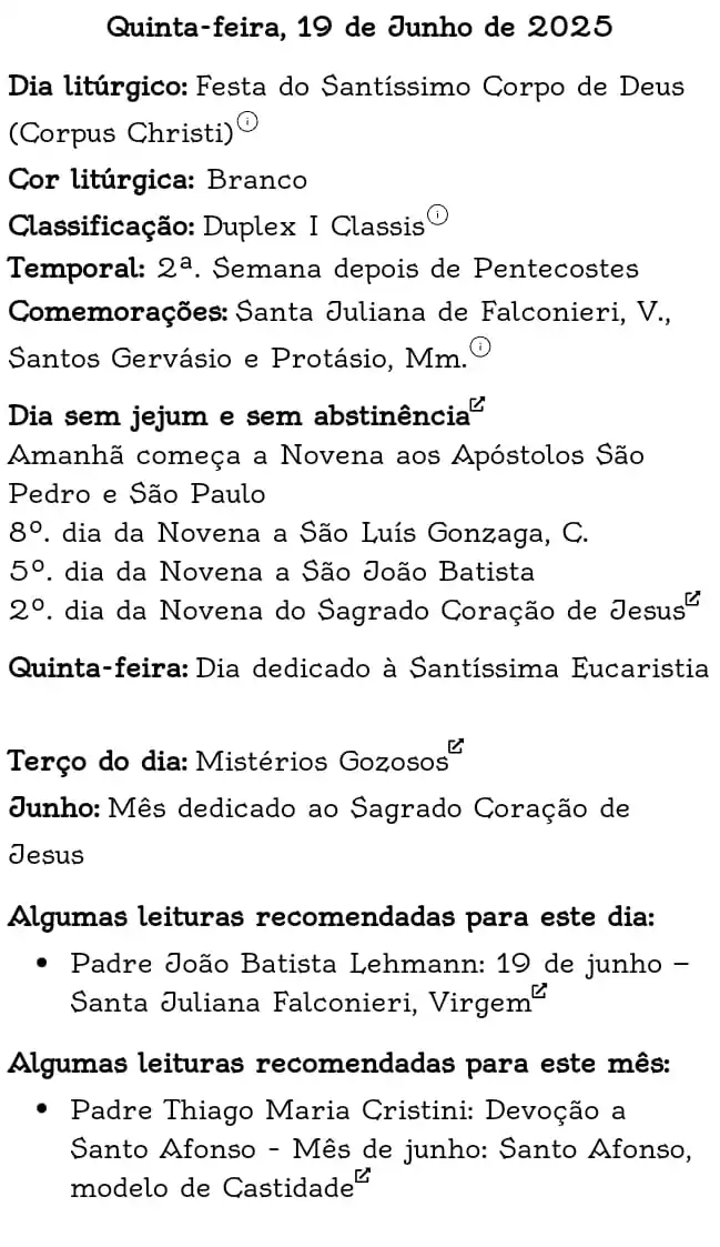 Image from Zelanti - Em Defesa da Doutrina Católica: *Calendário Litúrgico Tradicional* Quinta-feira, 19 de Junho de 2025 ...