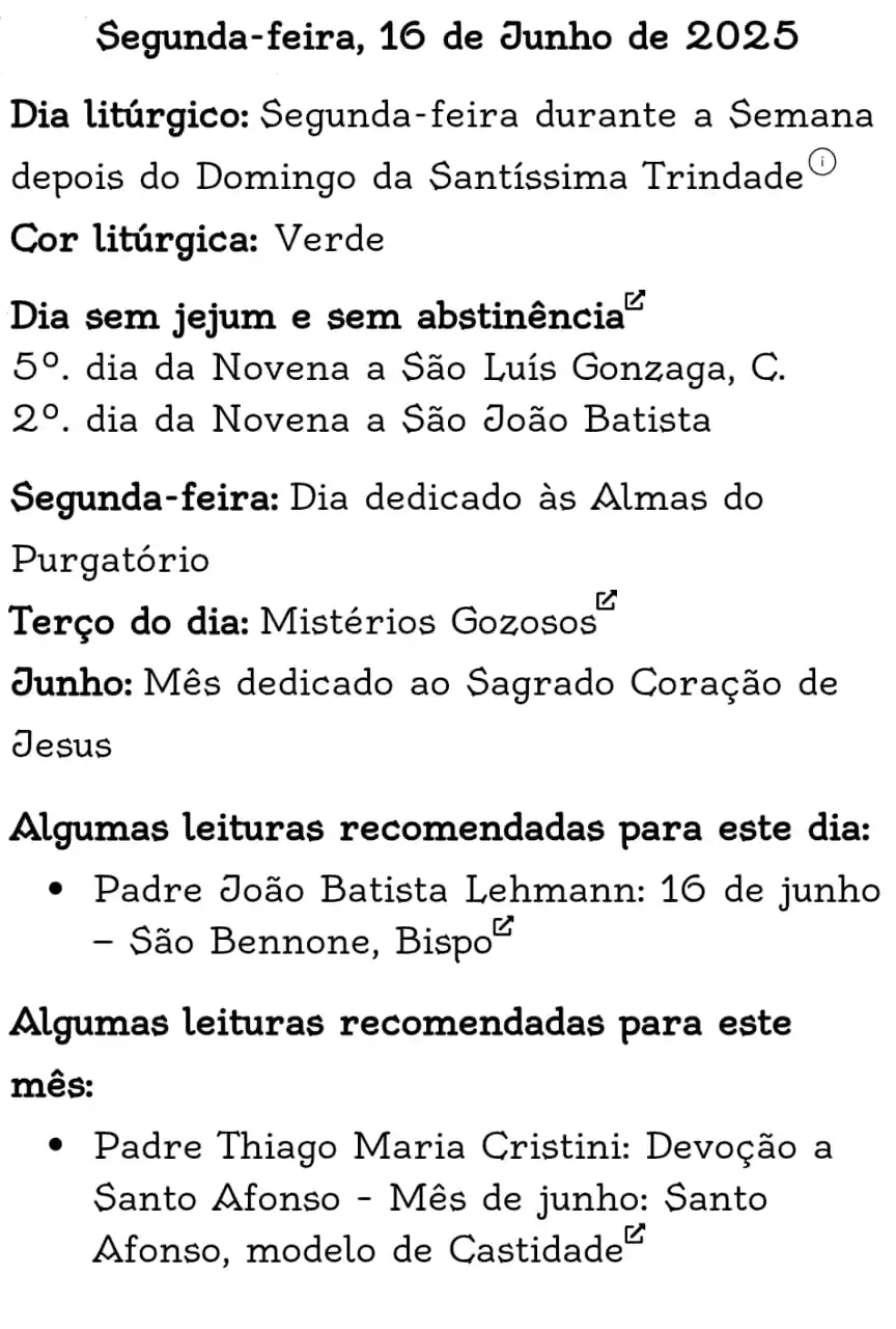 Image from Zelanti - Em Defesa da Doutrina Católica: *Calendário Litúrgico Tradicional*  Segunda-feira, 16 de Junho de 2025...