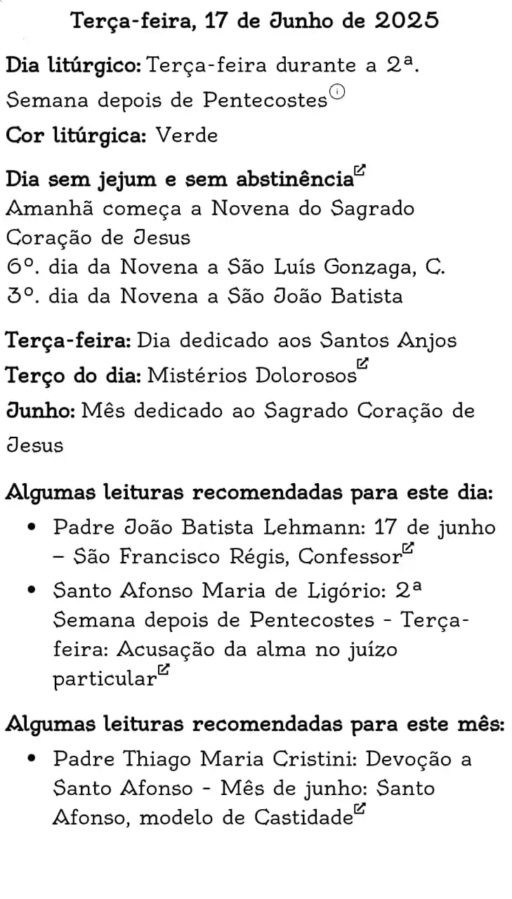 Image from Zelanti - Em Defesa da Doutrina Católica: *Calendário Litúrgico Tradicional*  Terça-feira, 17 de Junho de 2025  ...