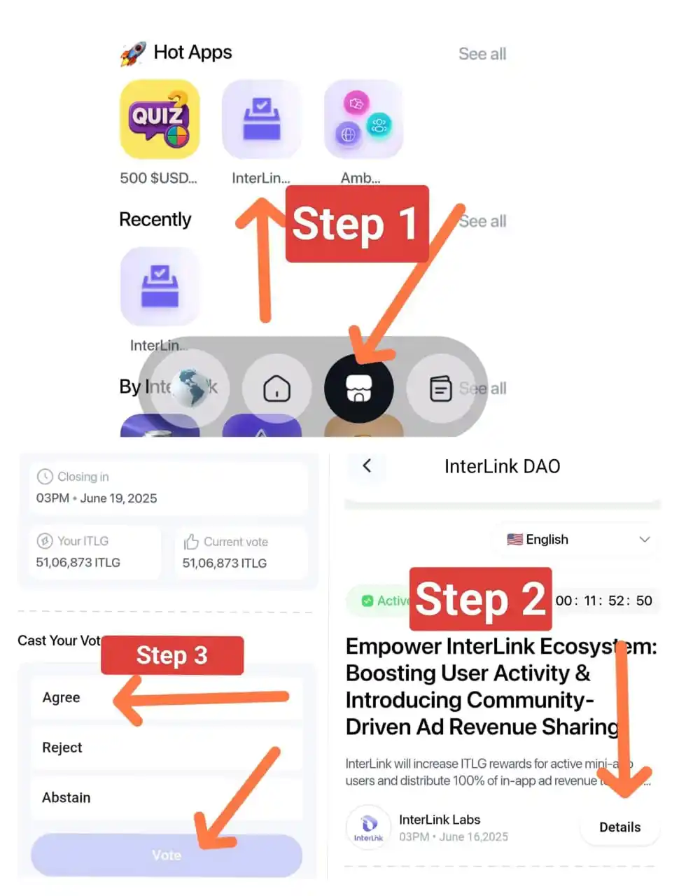 Image from 👑👑Boom Boom Free Earning With Faraz 🪽🪽: Follow These Steps & Vote InterLink Project ✅ ان Steps کو Follow کر ک...