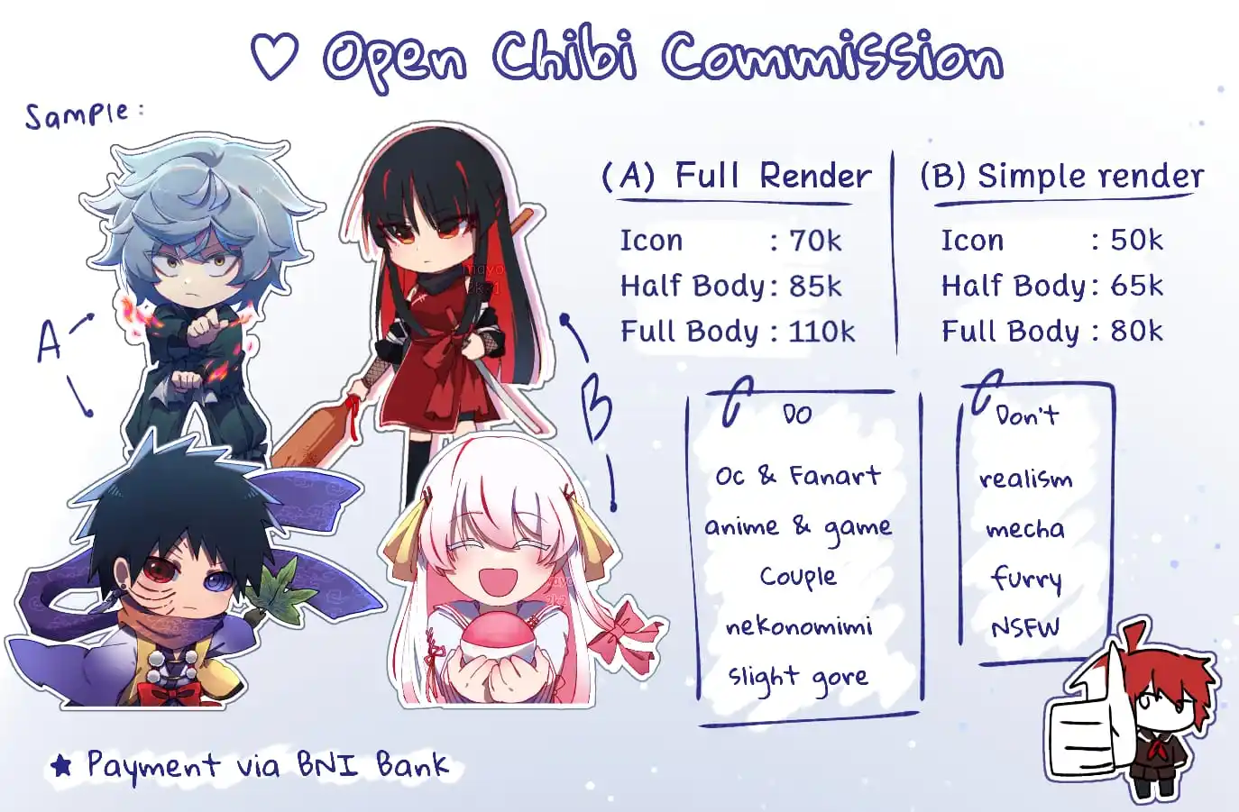 Image from LAPAK COMMS ID 🦭: Haloo met pagi/siang/malam gusyy!! Kali ini Mayo open komis buat chibi...