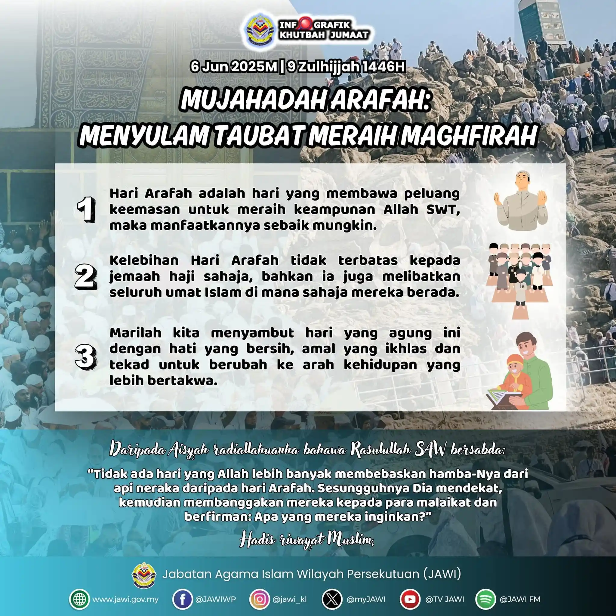 Image from Jabatan Agama Islam Wilayah Persekutuan (JAWI) : Hari ini 9 Zulhijjah iaitu Hari Arafah di Malaysia merupakan hari terb...