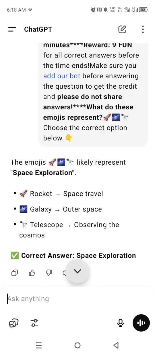 Image from 👑👑Boom Boom Free Earning With Faraz 🪽🪽: *Me kud Fun question ka answer ly leyta hoo chatgpt se right answer mi...