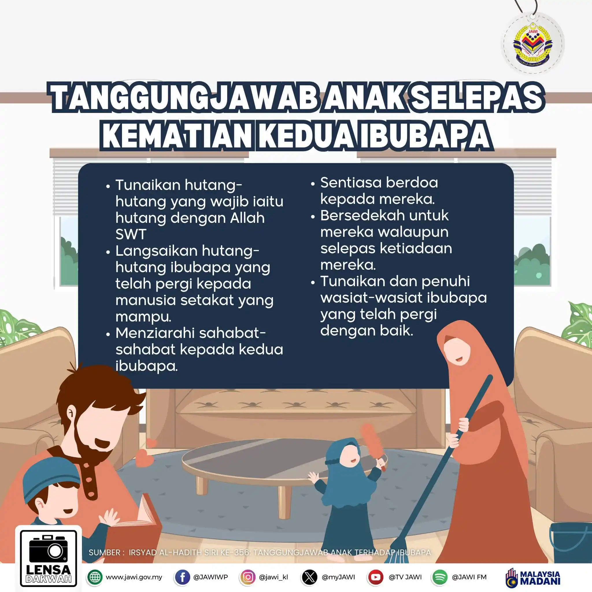 Image from Jabatan Agama Islam Wilayah Persekutuan (JAWI) : Tanggungjawab selepas kematian kedua ibubapa : - Tunaikan hutang-huta...