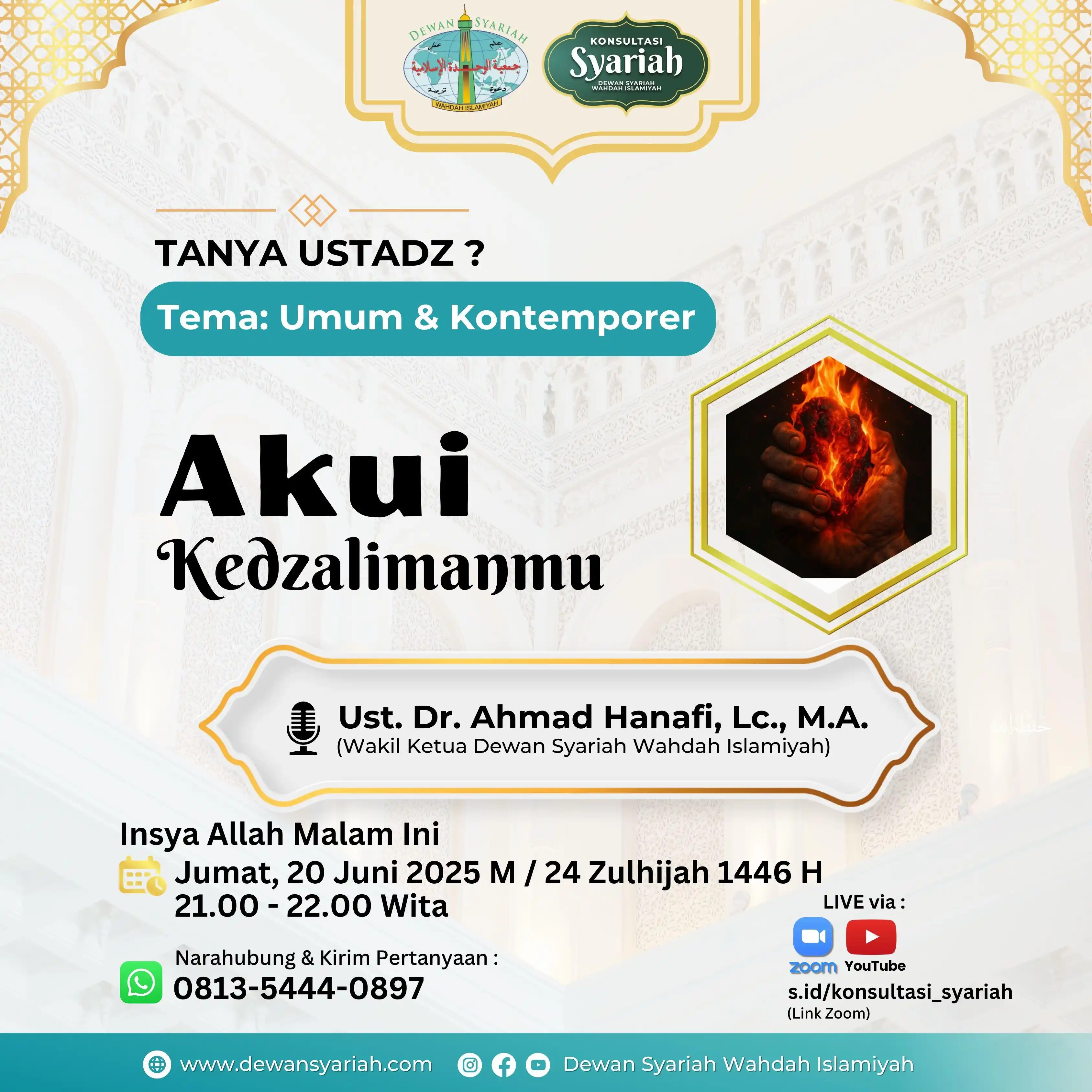 Image from Fawaid Dewan Syariah WI: 𝗧𝗔𝗡𝗬𝗔 𝗨𝗦𝗧𝗔𝗗𝗭❔ Permasalahan Umum & Kontemporer  🔴 𝗜𝗻𝘀𝘆�...